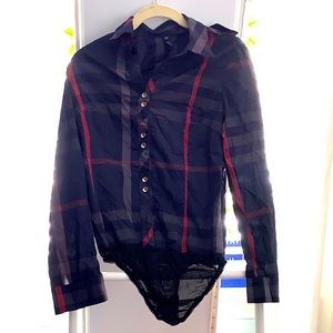 Zeni rose plaid blouse unitard